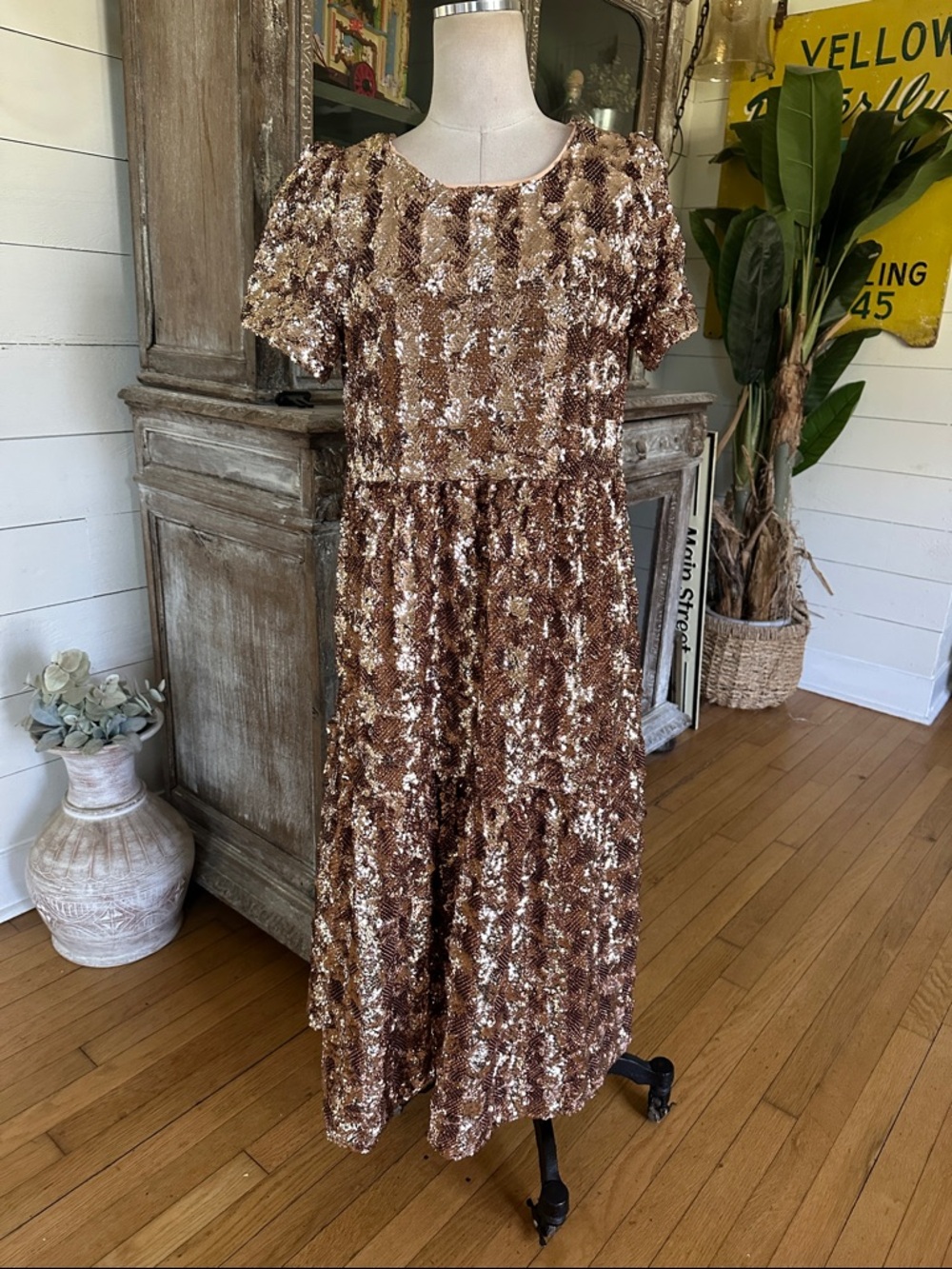 MAEVE ANTHROPOLOGIE CAP SLEEVE SEQUIN DRESS MEDIUM NEW